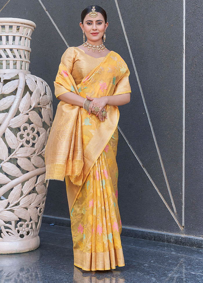 Yellow Organza Saree With Blouse Piece - Indian Silk House Agencies