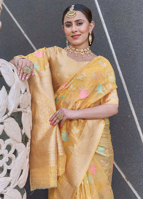 Yellow Organza Saree With Blouse Piece - Indian Silk House Agencies