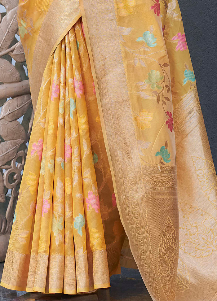 Yellow Organza Saree With Blouse Piece - Indian Silk House Agencies