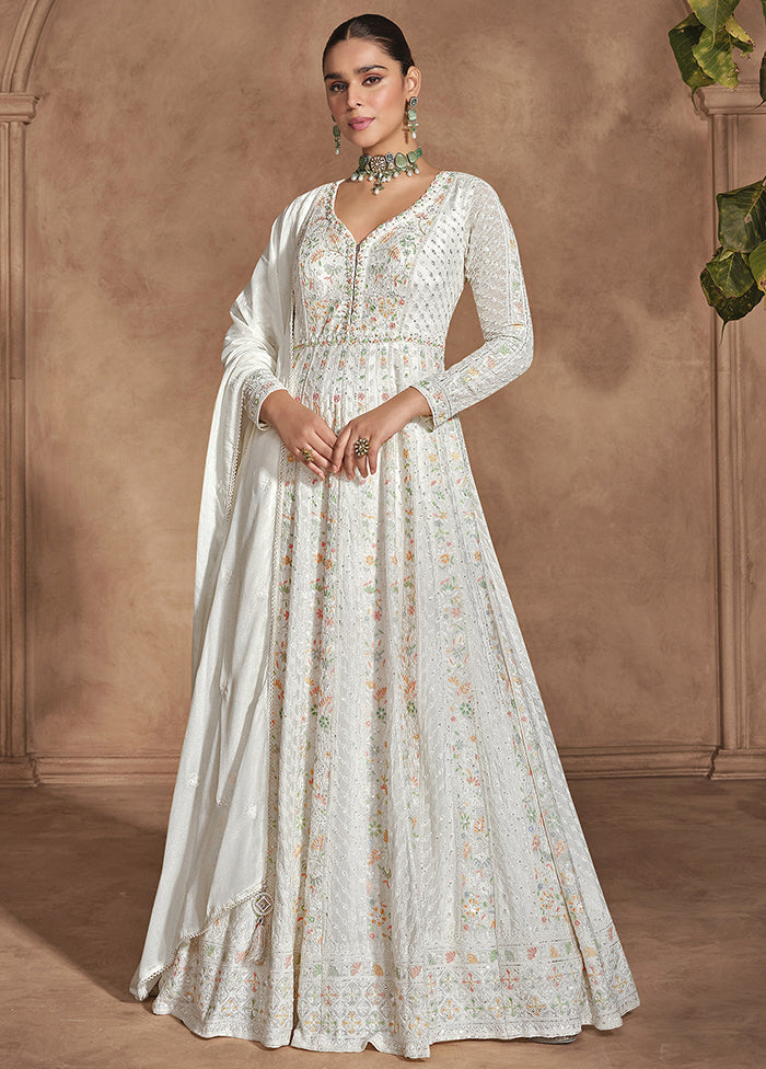 3 Pc Multicolor Semi Stitched Silk Dupatta Suit Set