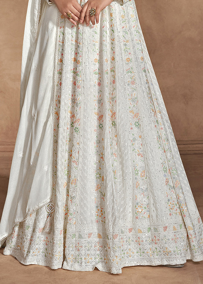 3 Pc Multicolor Semi Stitched Silk Dupatta Suit Set