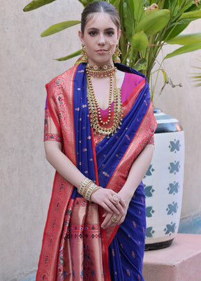 Navy Blue Dupion Silk Saree With Blouse Piece