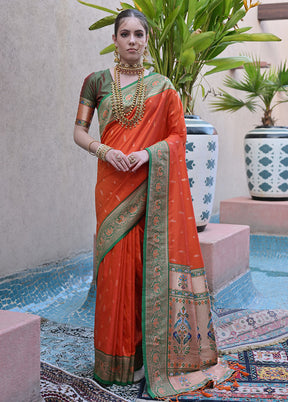 Orange Dupion Silk Saree With Blouse Piece