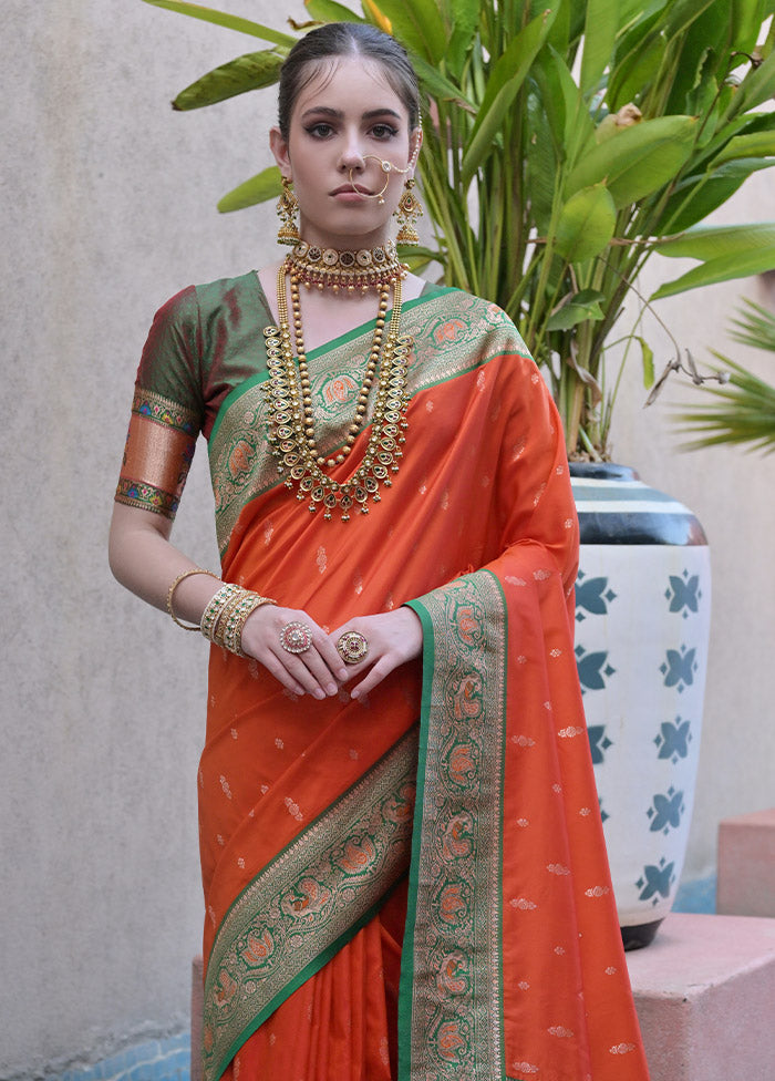 Orange Dupion Silk Saree With Blouse Piece