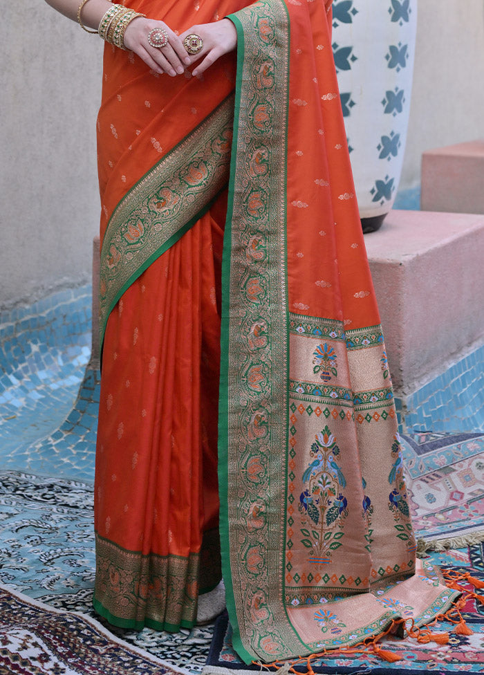 Orange Dupion Silk Saree With Blouse Piece