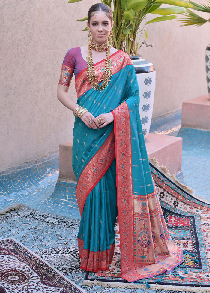 Rama Dupion Silk Saree With Blouse Piece