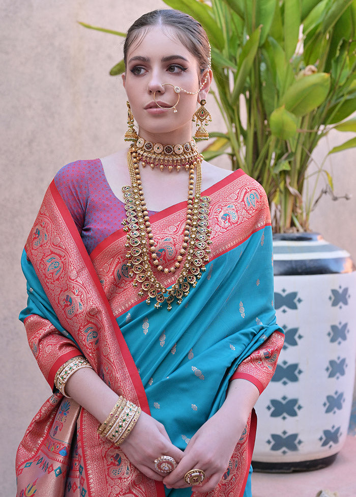 Rama Dupion Silk Saree With Blouse Piece