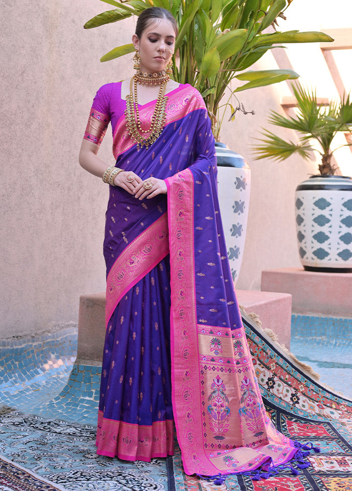 Royal Blue Dupion Silk Saree With Blouse Piece