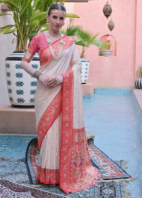 White Dupion Silk Saree With Blouse Piece