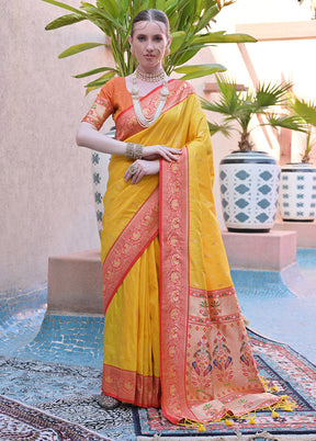 Yellow Dupion Silk Saree With Blouse Piece