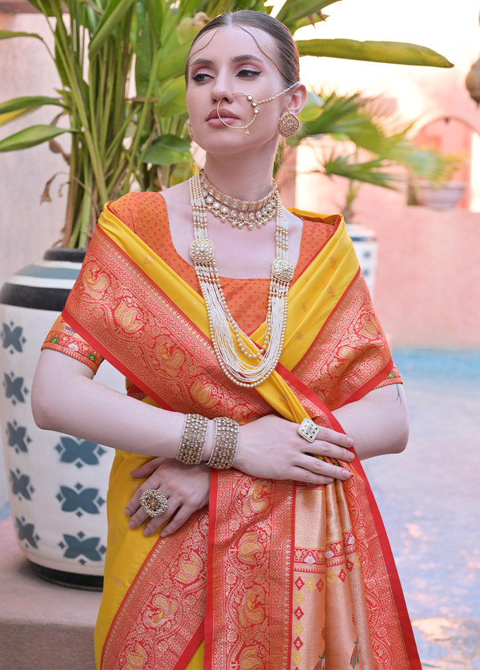 Yellow Dupion Silk Saree With Blouse Piece