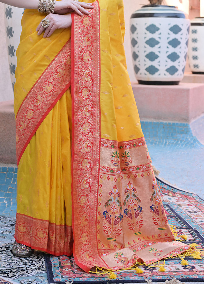 Yellow Dupion Silk Saree With Blouse Piece