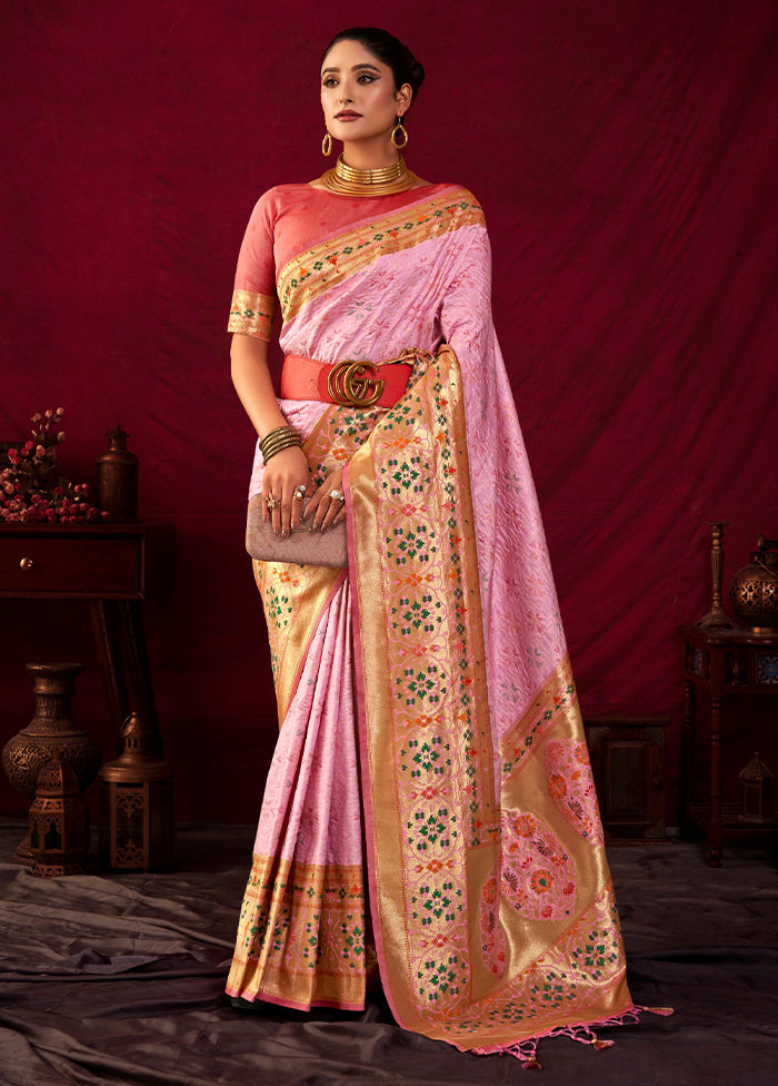 Baby Pink Dupion Silk Saree With Blouse Piece