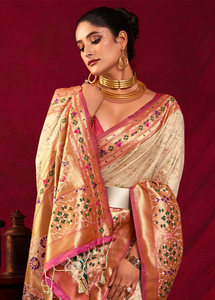 Cream Dupion Silk Saree With Blouse Piece