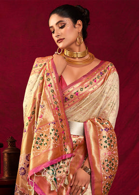 Cream Dupion Silk Saree With Blouse Piece