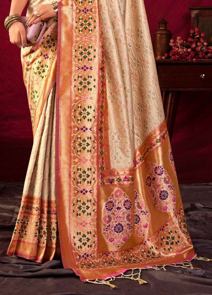 Cream Dupion Silk Saree With Blouse Piece