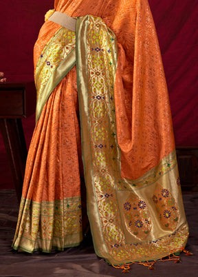 Orange Dupion Silk Saree With Blouse Piece