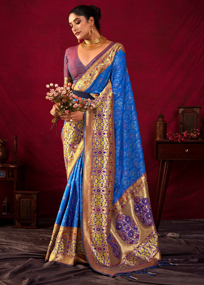 Royal Blue Dupion Silk Saree With Blouse Piece