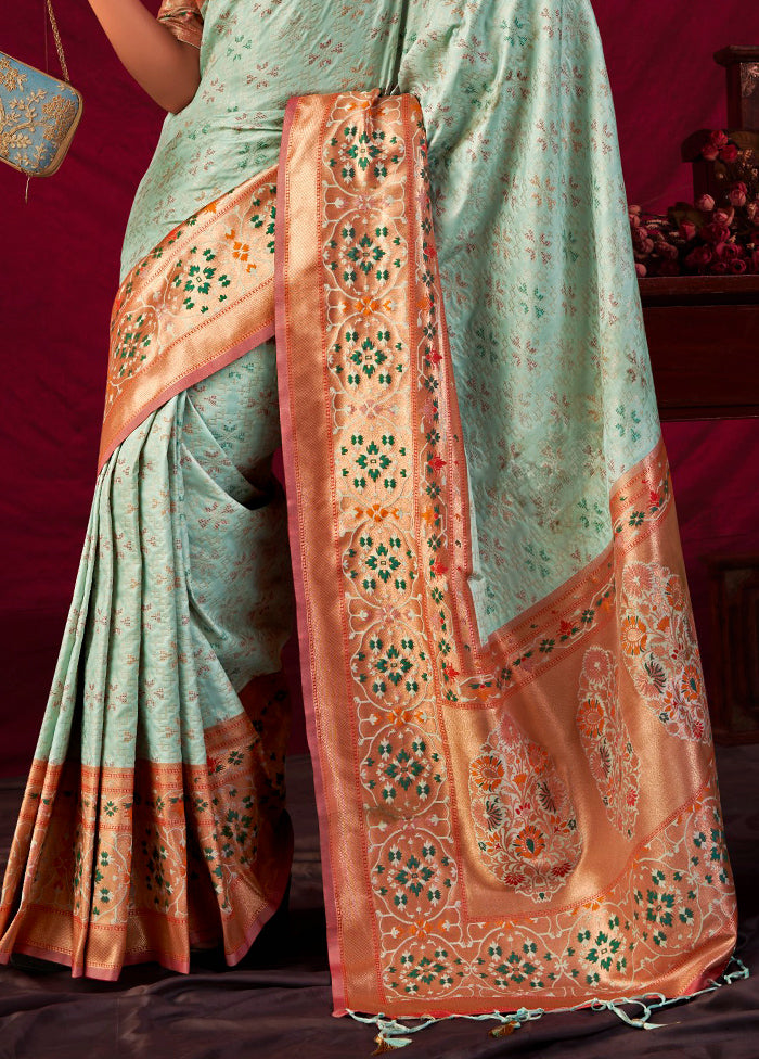 Sea Green Dupion Silk Saree With Blouse Piece