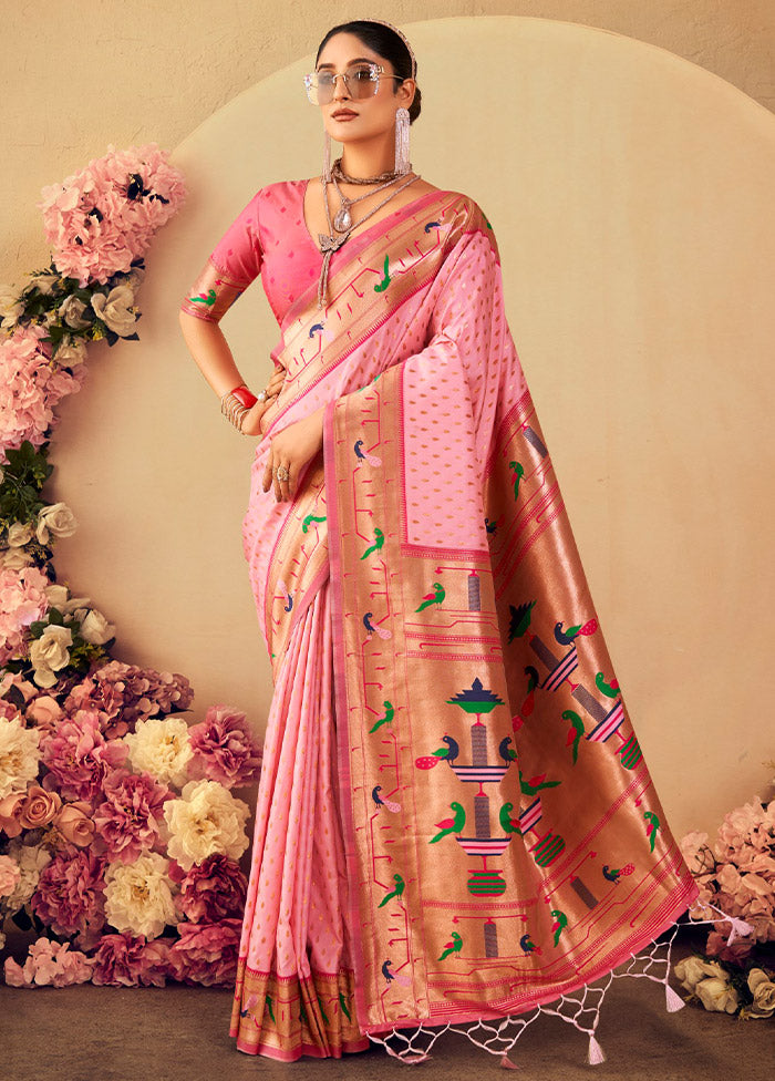 Baby Pink Dupion Silk Saree With Blouse Piece