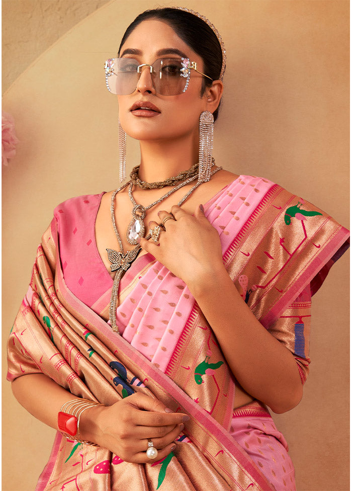 Baby Pink Dupion Silk Saree With Blouse Piece