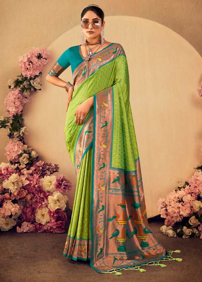 Pista Green Dupion Silk Saree With Blouse Piece