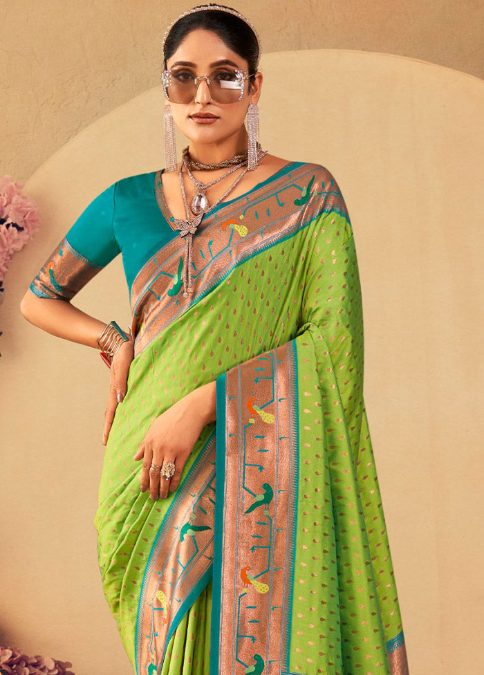 Pista Green Dupion Silk Saree With Blouse Piece