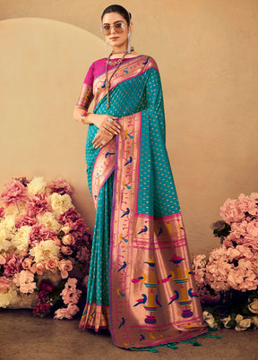 Rama Dupion Silk Saree With Blouse Piece