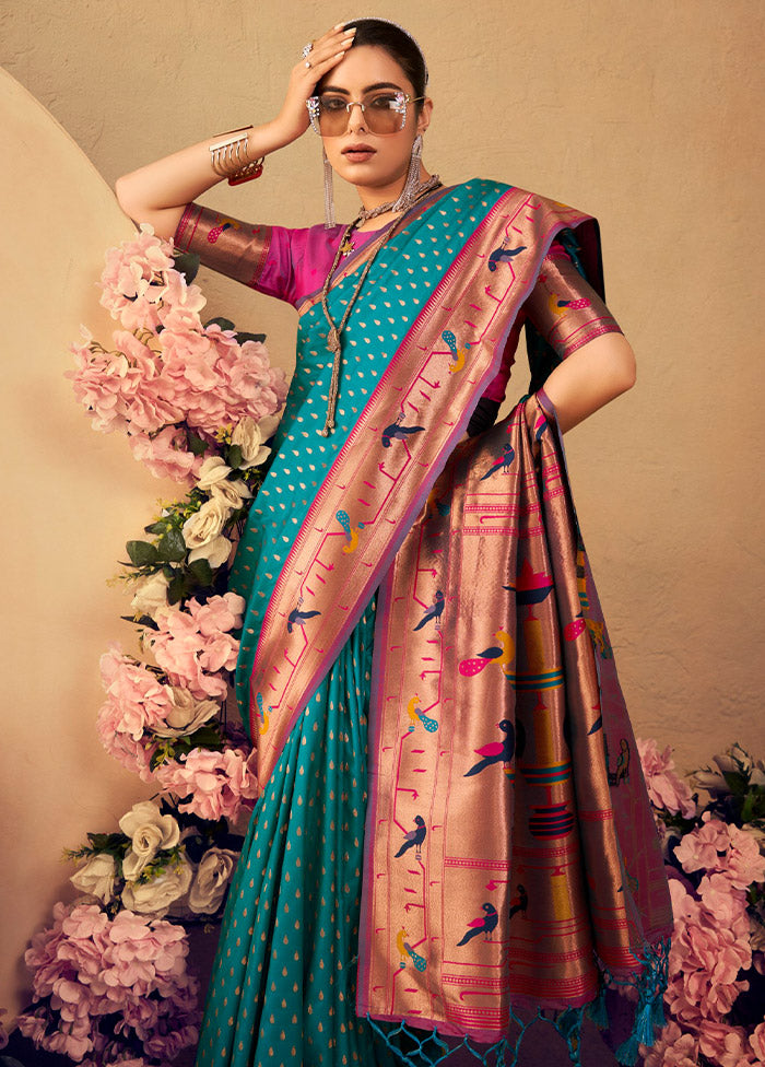 Rama Dupion Silk Saree With Blouse Piece