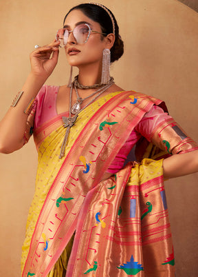 Yellow Dupion Silk Saree With Blouse Piece