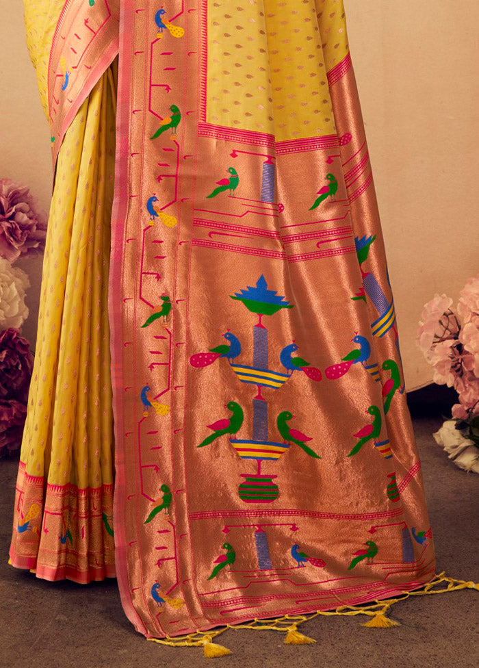 Yellow Dupion Silk Saree With Blouse Piece