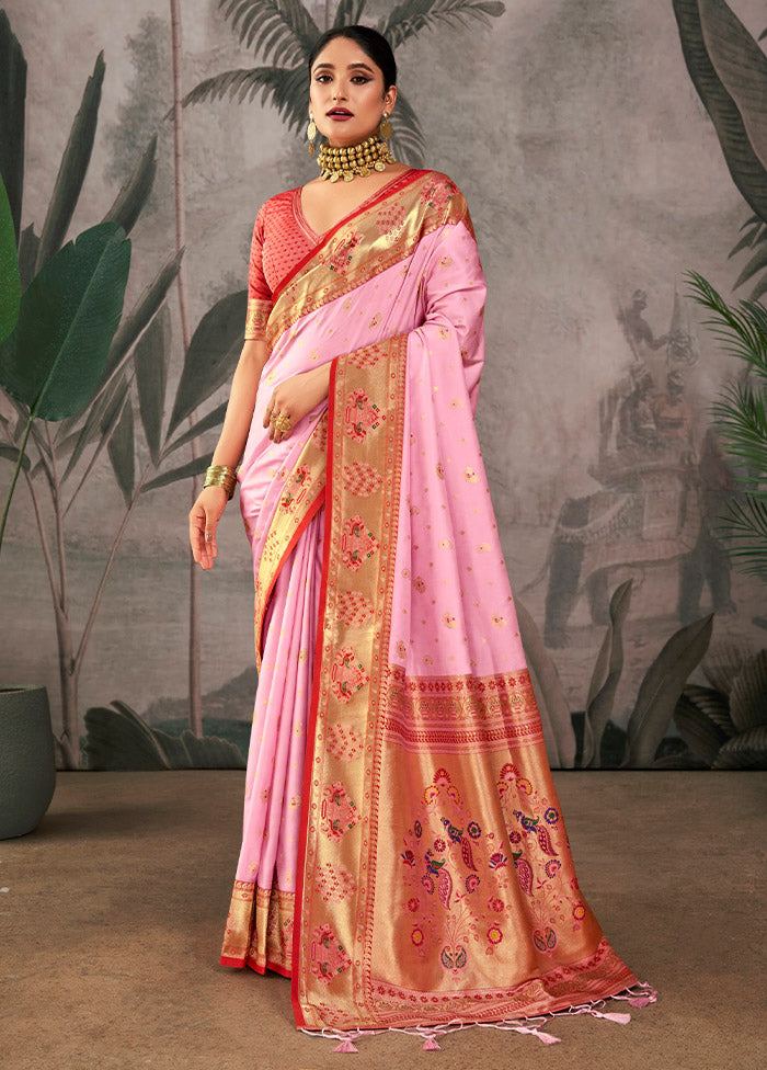 Baby Pink Dupion Silk Saree With Blouse Piece