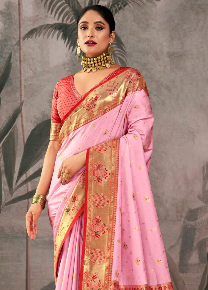 Baby Pink Dupion Silk Saree With Blouse Piece