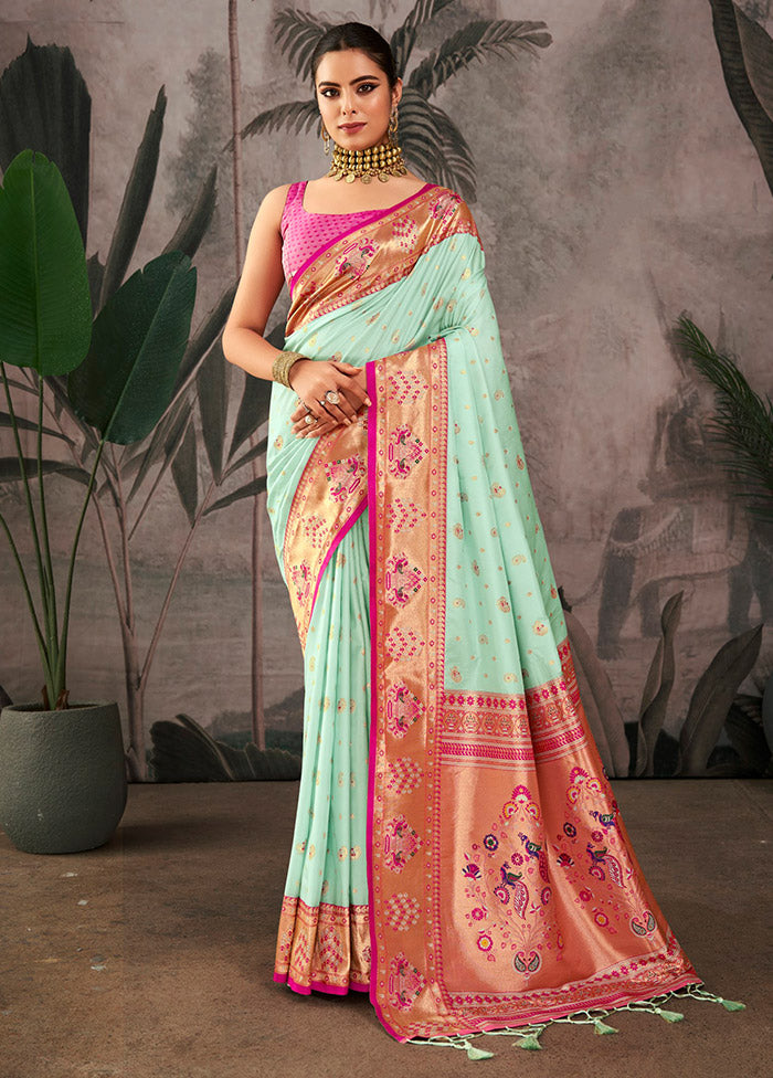 Sea Green Dupion Silk Saree With Blouse Piece