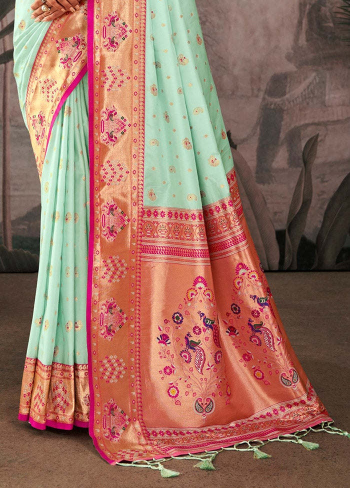 Sea Green Dupion Silk Saree With Blouse Piece