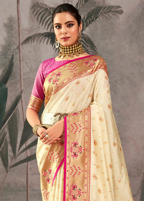 White Dupion Silk Saree With Blouse Piece