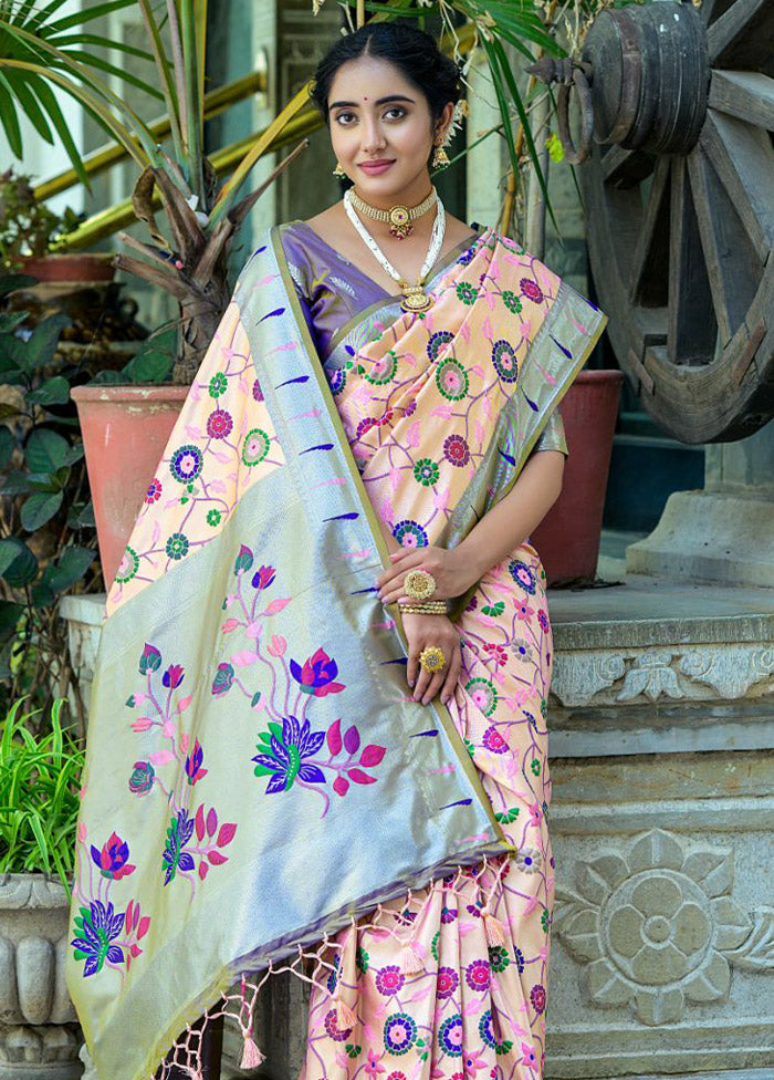 Peach Kanjivaram Silk Saree With Blouse Piece