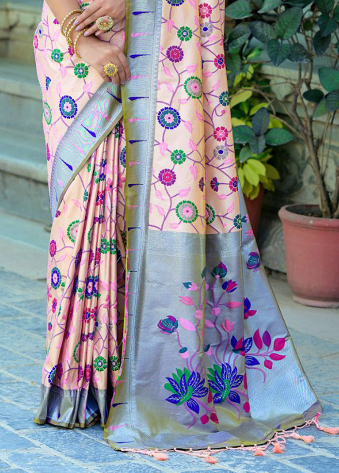 Peach Kanjivaram Silk Saree With Blouse Piece