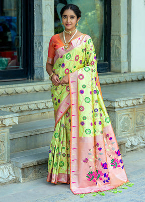 Pista Green Kanjivaram Silk Saree With Blouse Piece