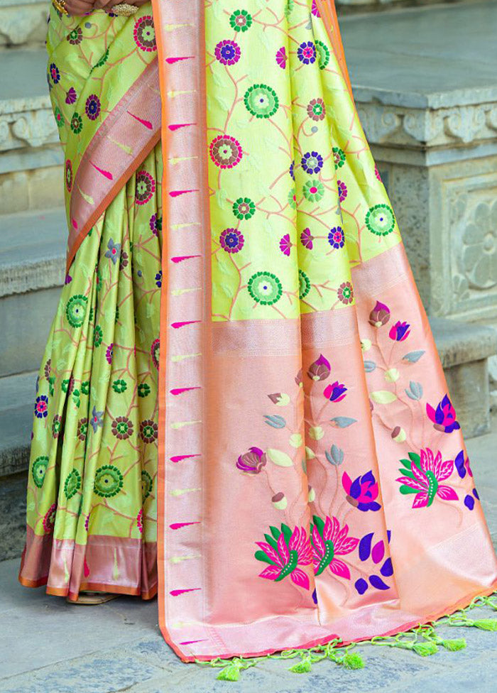 Pista Green Kanjivaram Silk Saree With Blouse Piece