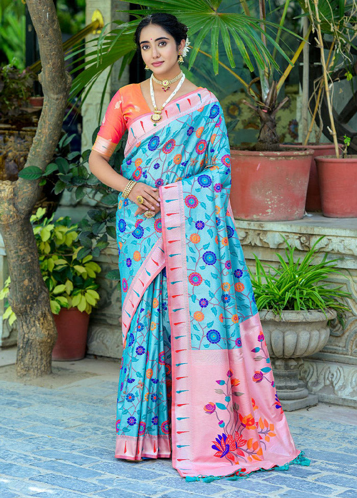 Rama Kanjivaram Silk Saree With Blouse Piece