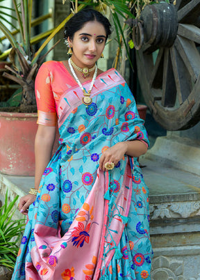 Rama Kanjivaram Silk Saree With Blouse Piece