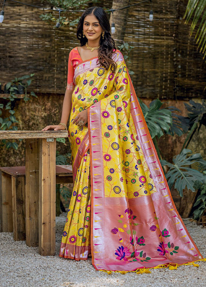 Yellow Kanjivaram Silk Saree With Blouse Piece