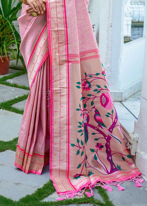 Baby Pink Kanjivaram Silk Saree With Blouse Piece