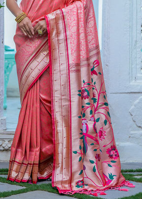 Peach Kanjivaram Silk Saree With Blouse Piece