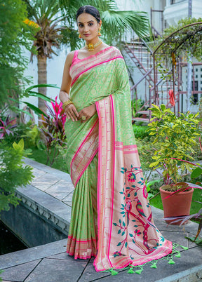 Pista Green Kanjivaram Silk Saree With Blouse Piece