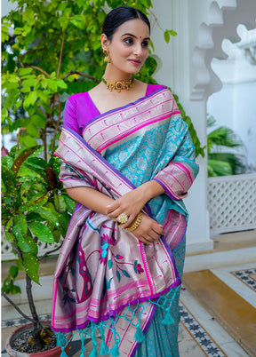 Rama Kanjivaram Silk Saree With Blouse Piece