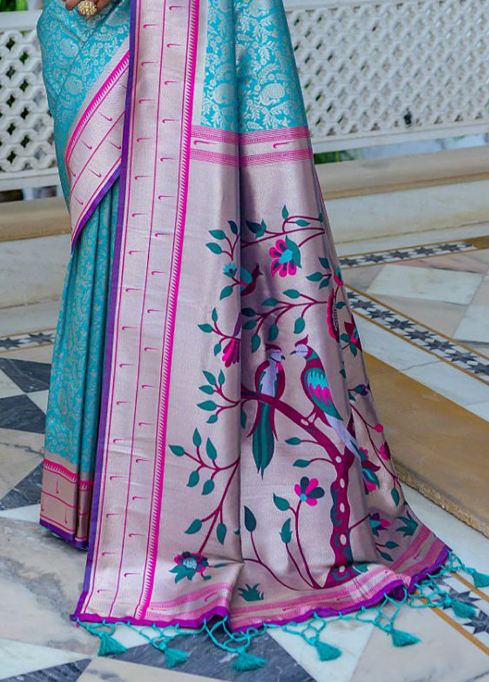 Rama Kanjivaram Silk Saree With Blouse Piece