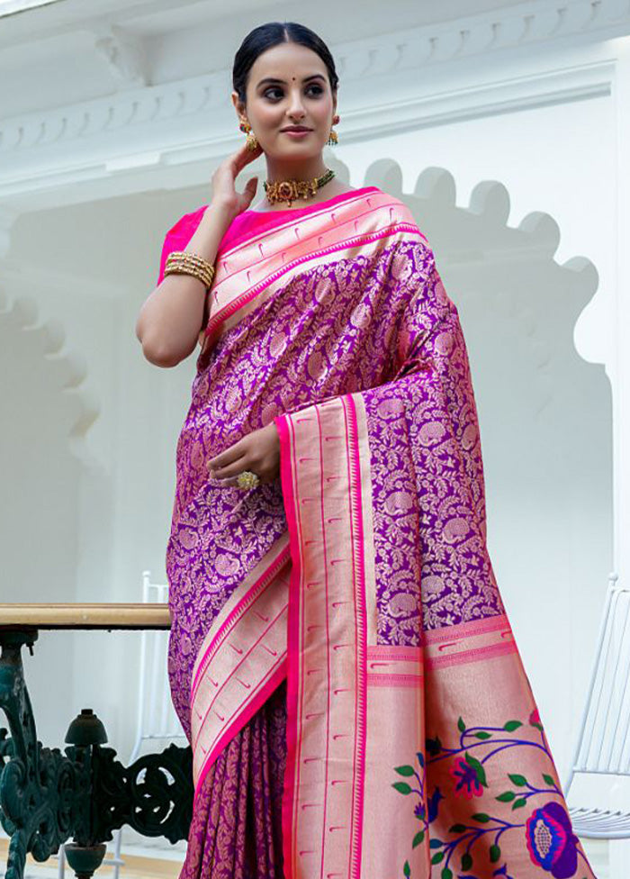 Wine Kanjivaram Silk Saree With Blouse Piece