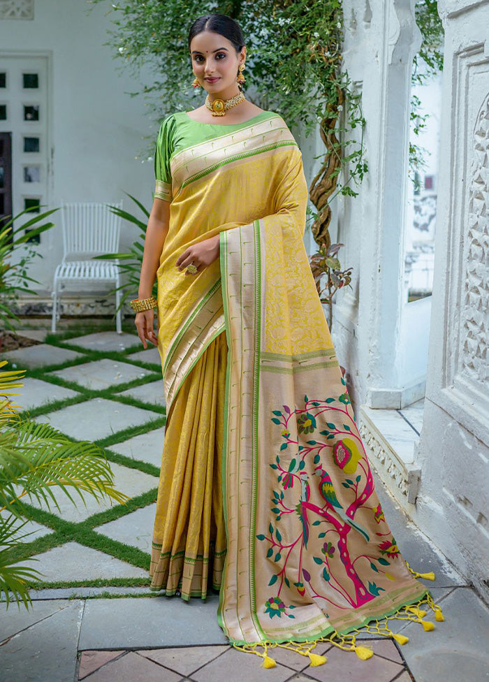 Yellow Kanjivaram Silk Saree With Blouse Piece